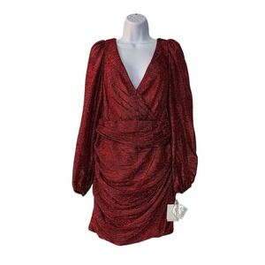 New DB STUDIO Women's Size 14 Sparkly Wrap Ruched Mini Dress Red Party Valentine